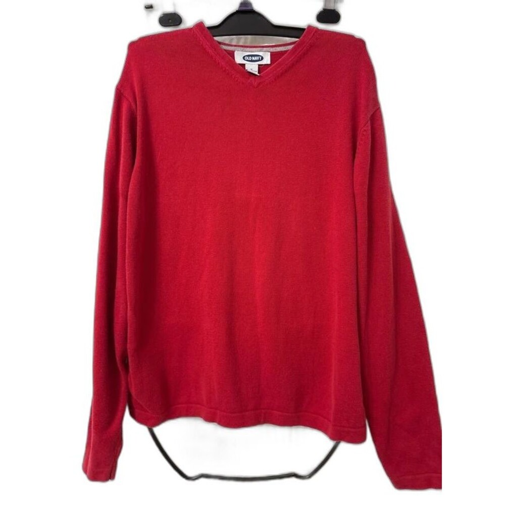 Old Navy Red V-Neck Cotton Sweater Size M